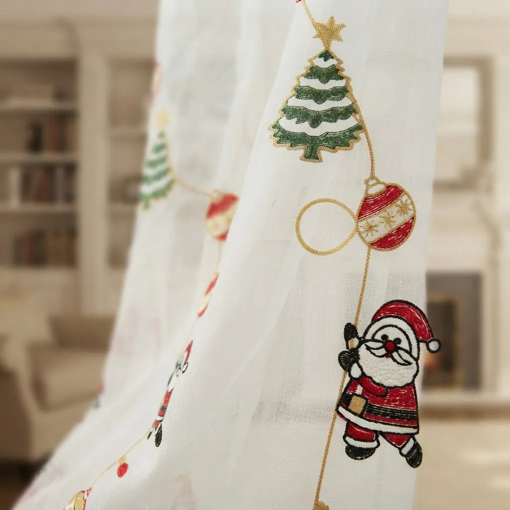 Set de 2 Visillos Bordados Navideños con Pasador – Diseño 004