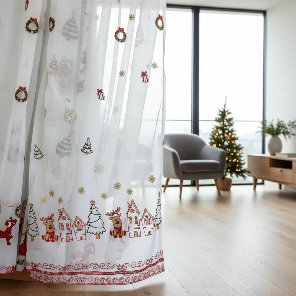 Set de 2 Visillos Bordados Navideños con Pasador – Diseño 001