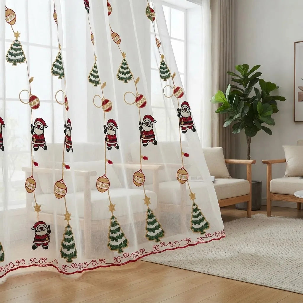 Set de 2 Visillos Bordados Navideños con Pasador – Diseño 004