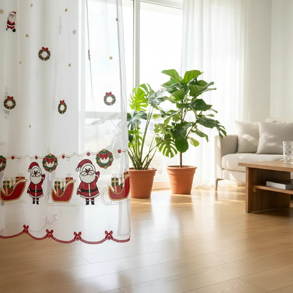 Set de 2 Visillos Bordados Navideños con Pasador – Diseño 005
