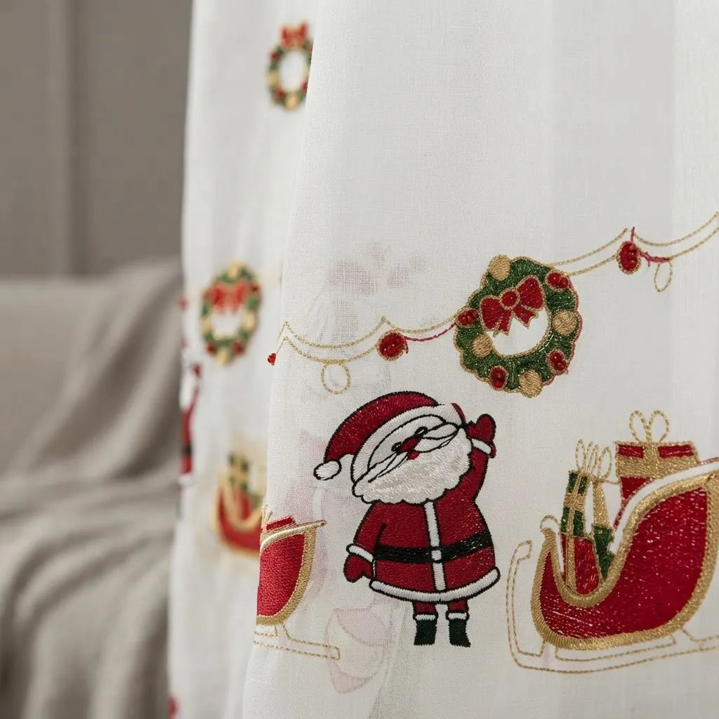 Set de 2 Visillos Bordados Navideños con Pasador – Diseño 005