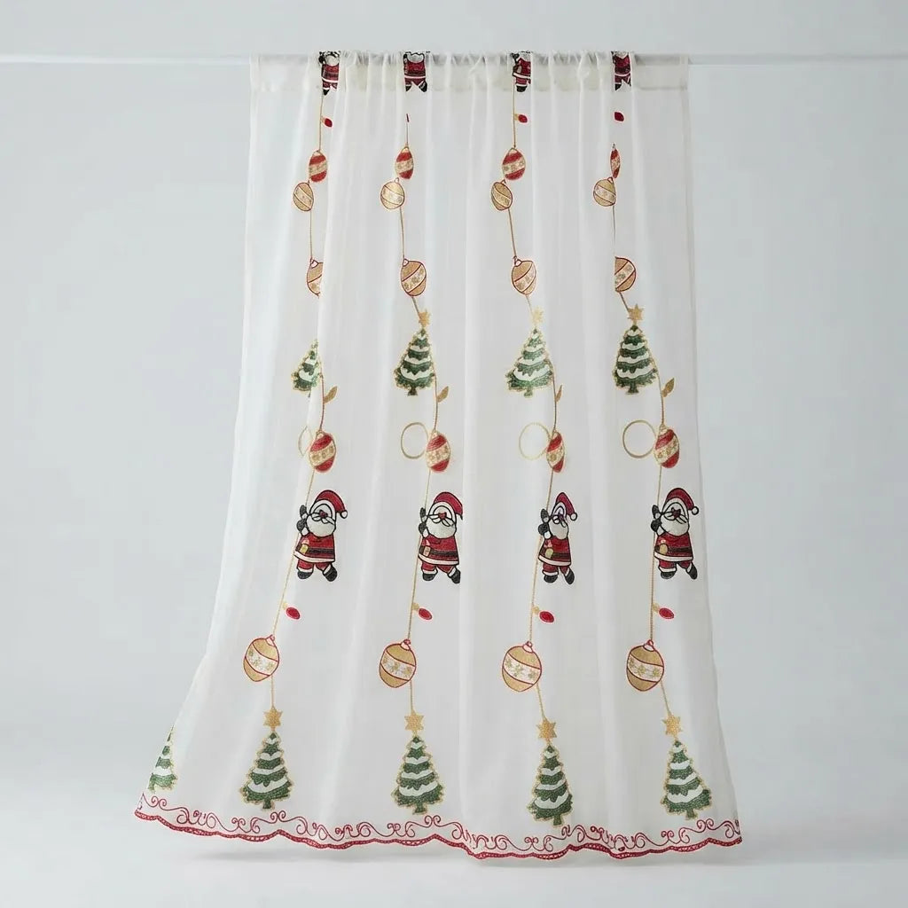 Set de 2 Visillos Bordados Navideños con Pasador – Diseño 004