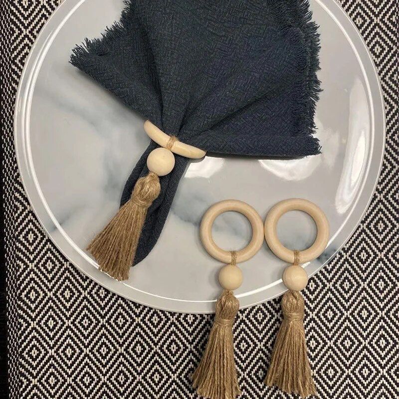 Set de servilleteros con cuentas de madera  x6