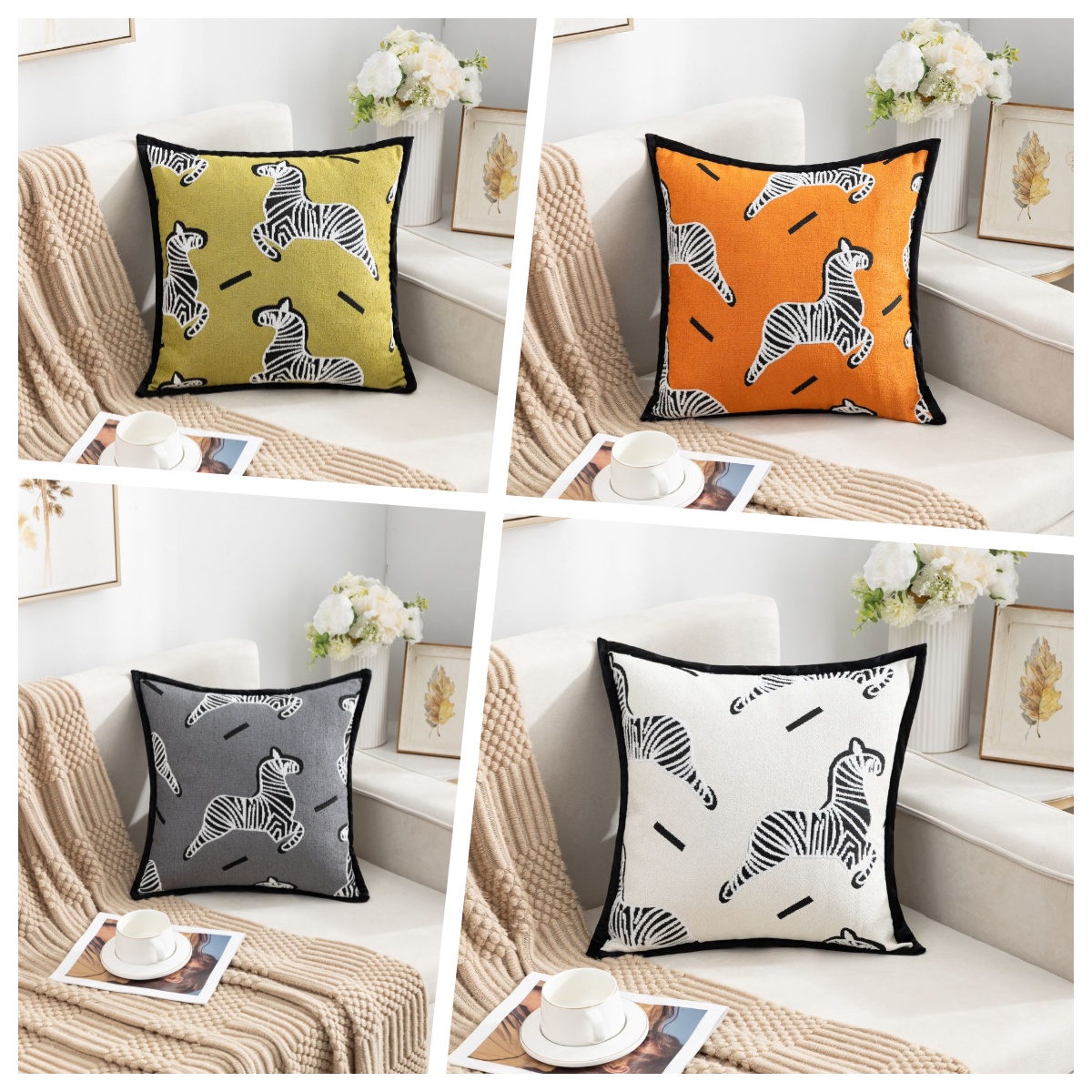 Fundas de cojines chenille cebra