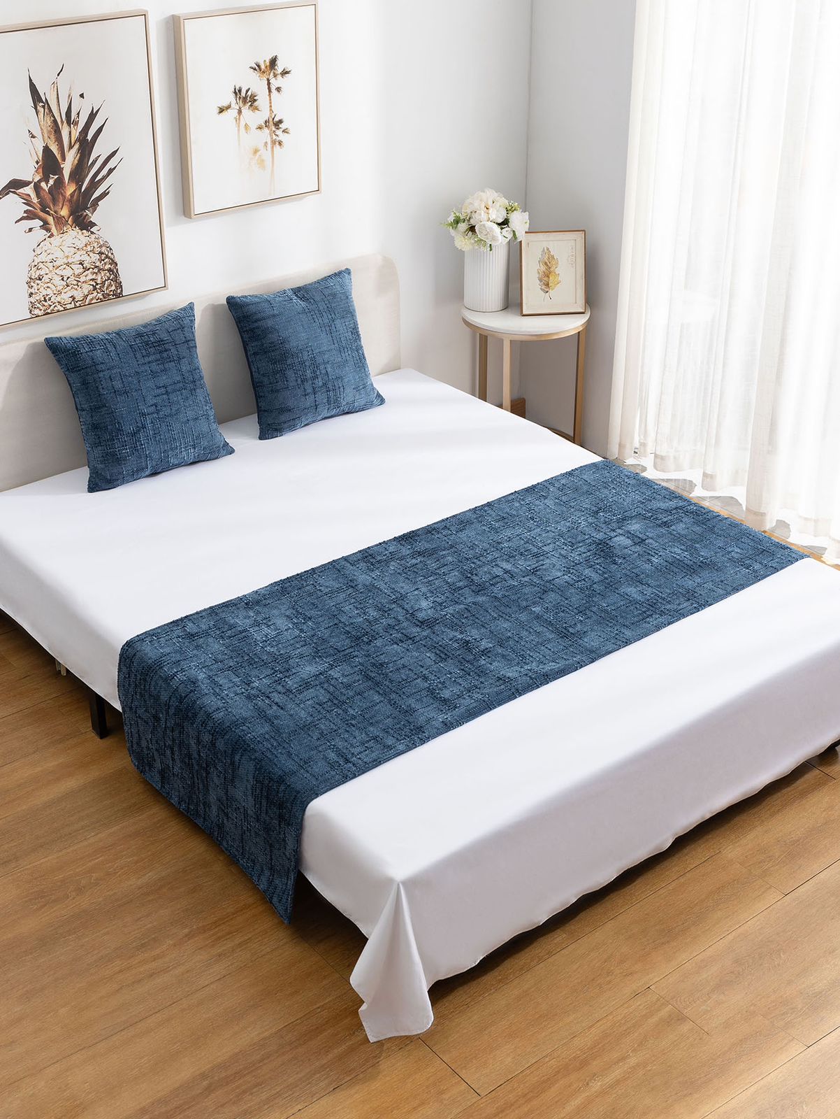 Set de piecera chenille azul + 2 fundas 45cmx45cm
